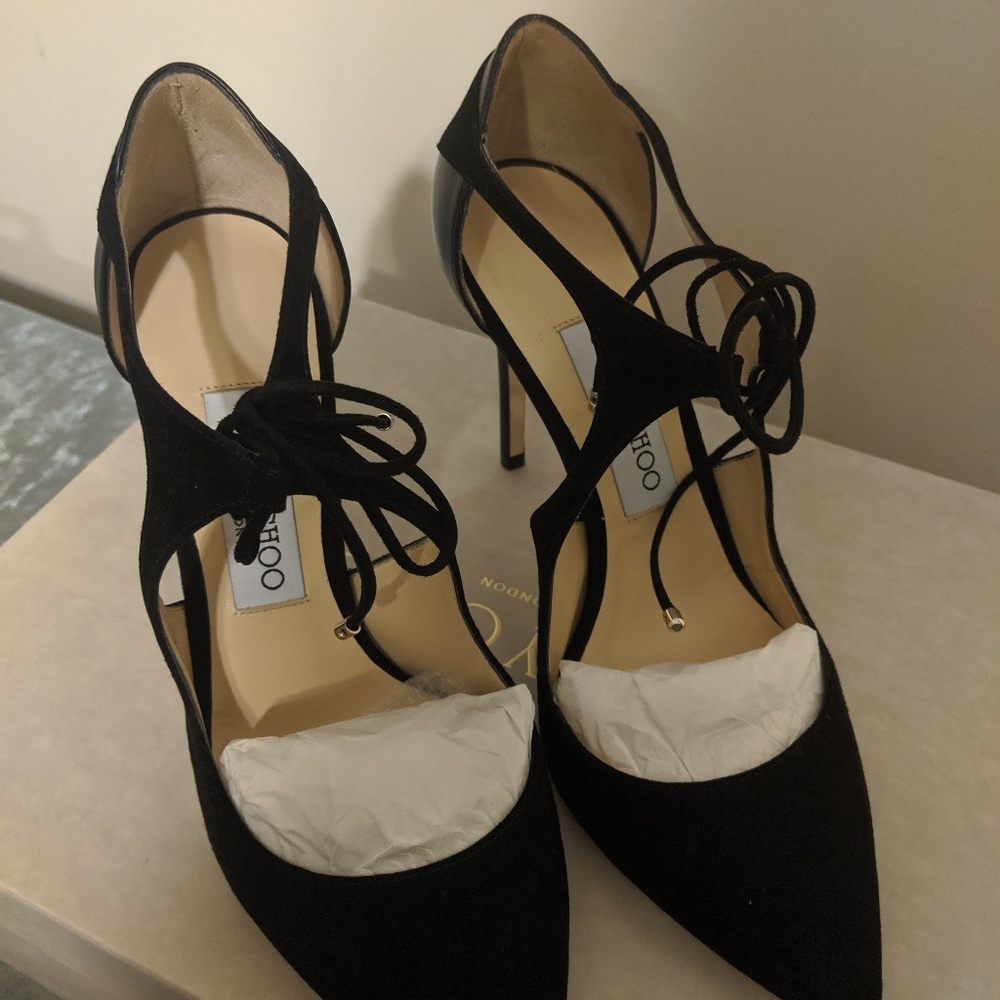 Jimmy Choo Black vanessa mixed media tie-front pum - Picture 8 of 8